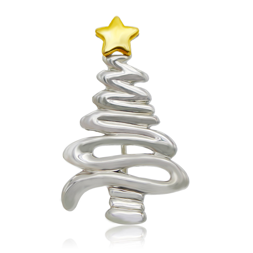 High Polished Silver Christmas Tree Brooch